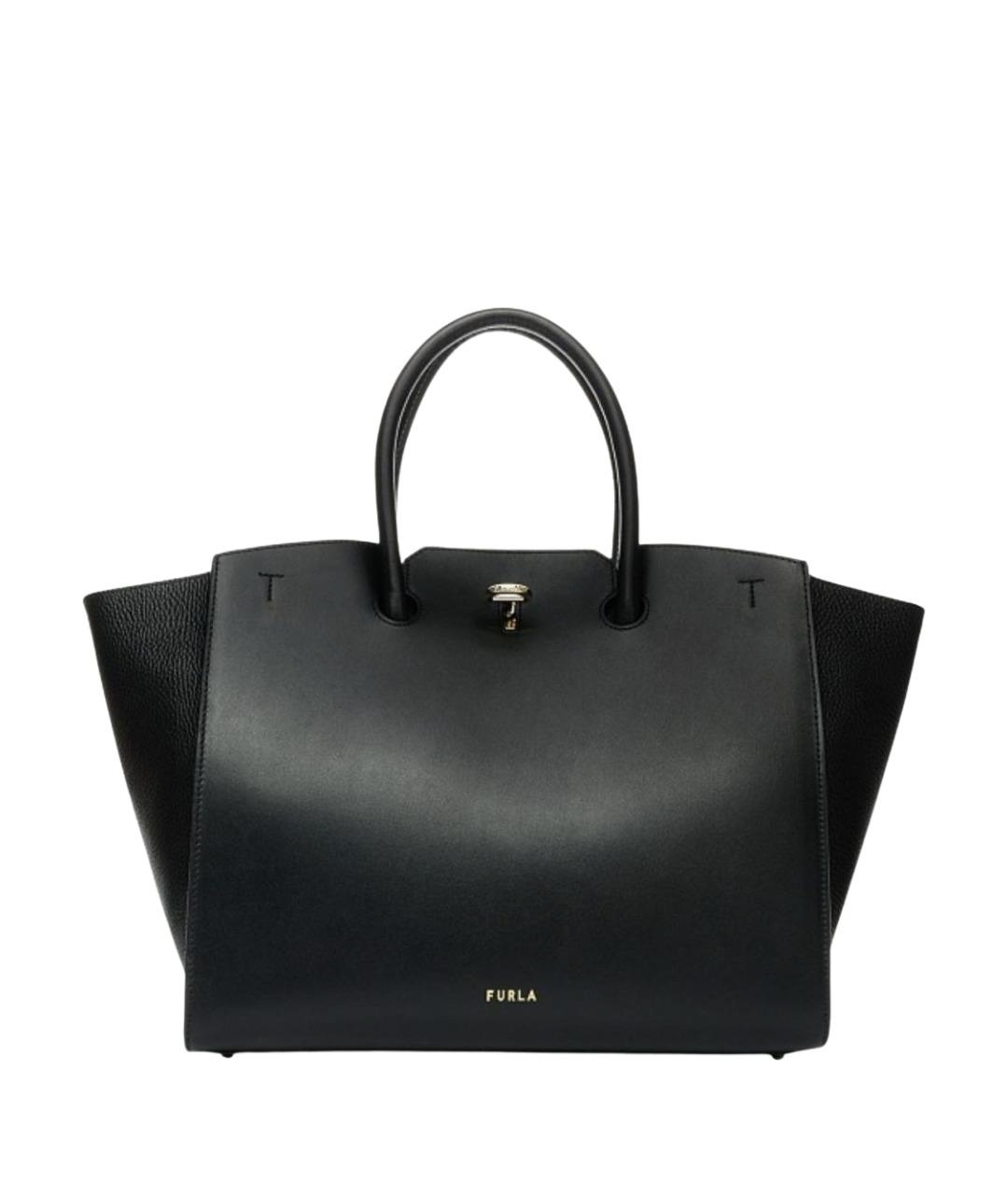 FURLA Черная кожаная сумка тоут, фото 1