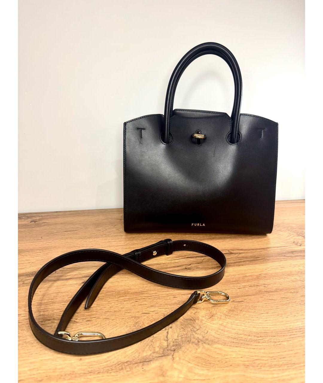 FURLA Черная кожаная сумка тоут, фото 7