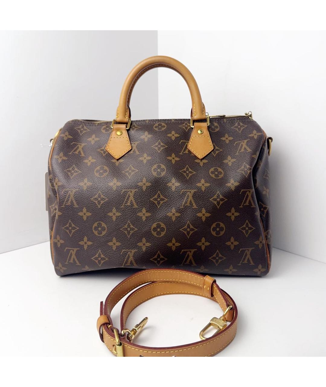 LOUIS VUITTON Коричневая кожаная сумка через плечо, фото 9