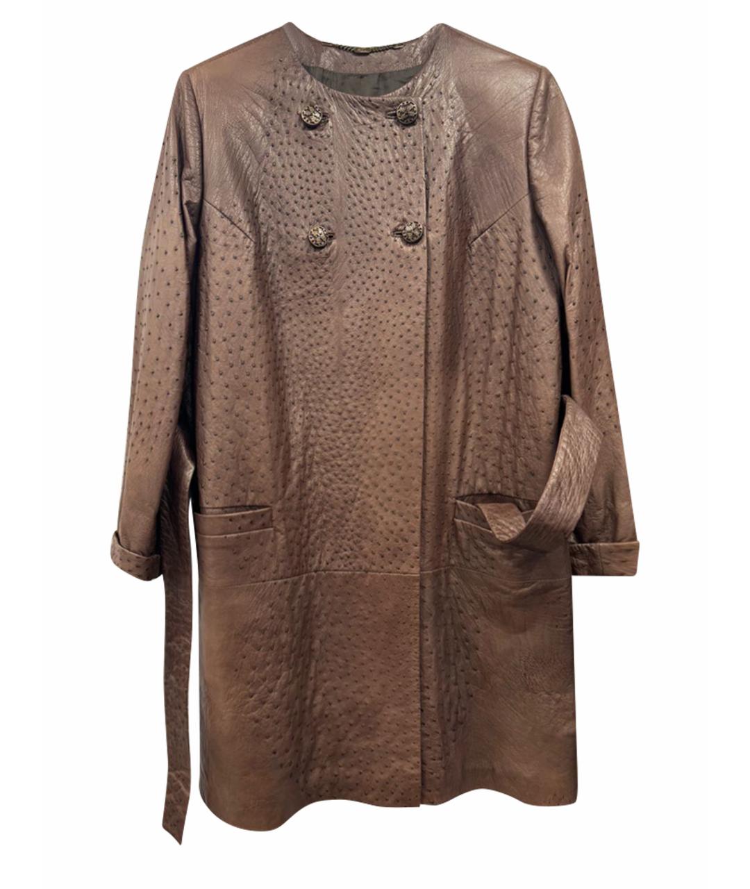 JUST CAVALLI Коричневое пальто из экзотической кожи, фото 1