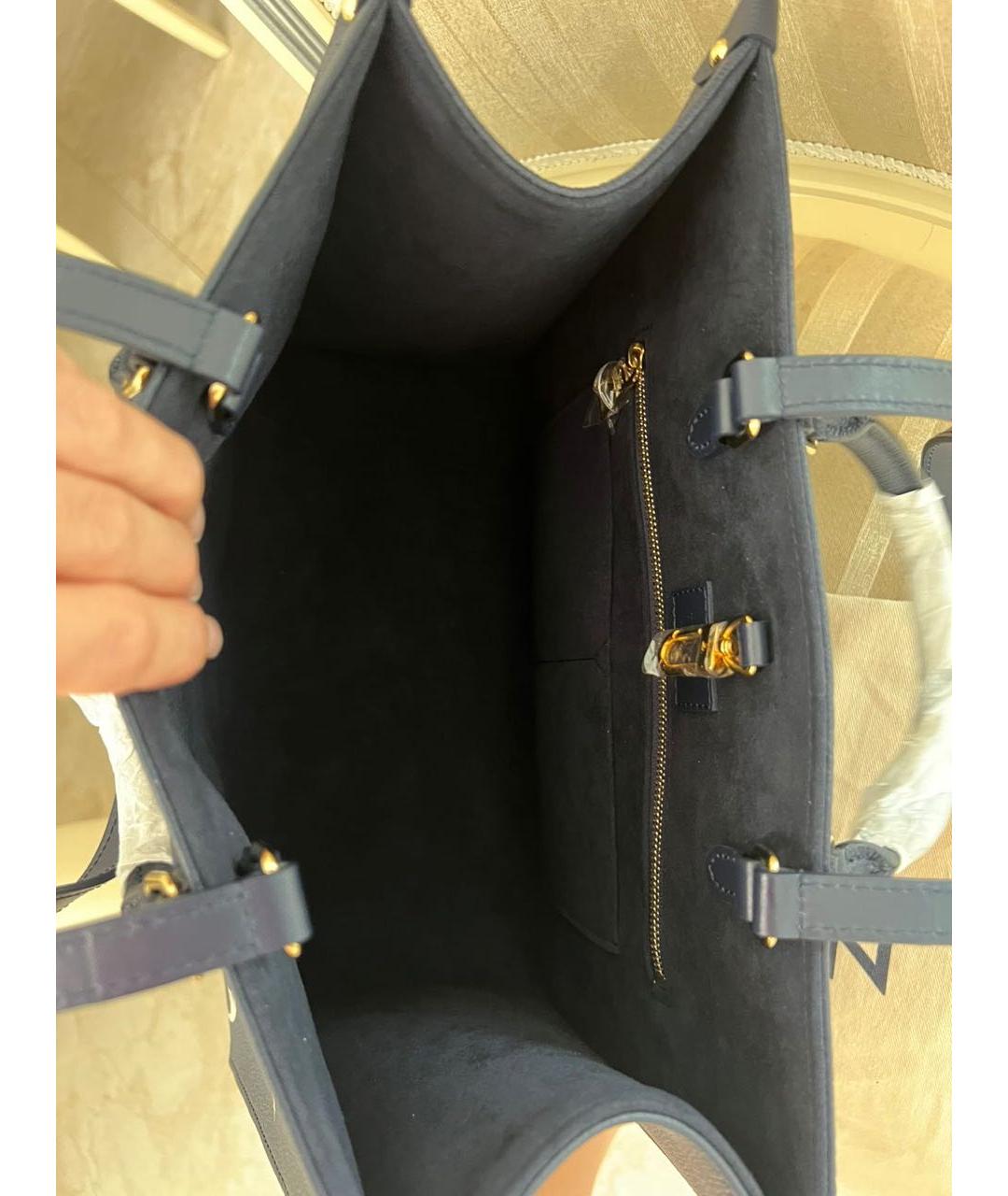 LOUIS VUITTON Темно-синяя кожаная сумка тоут, фото 5