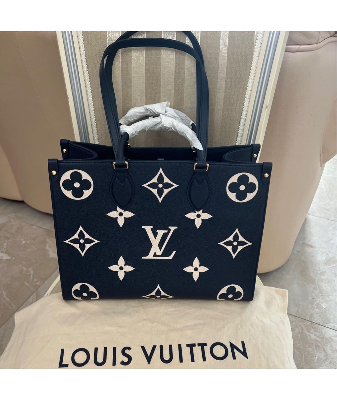 LOUIS VUITTON Темно-синяя кожаная сумка тоут, фото 7
