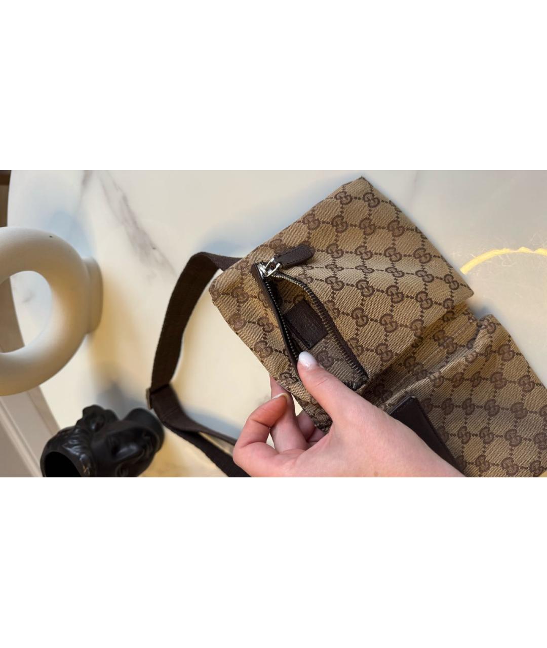 GUCCI Бежевая жаккардовая поясная сумка, фото 4
