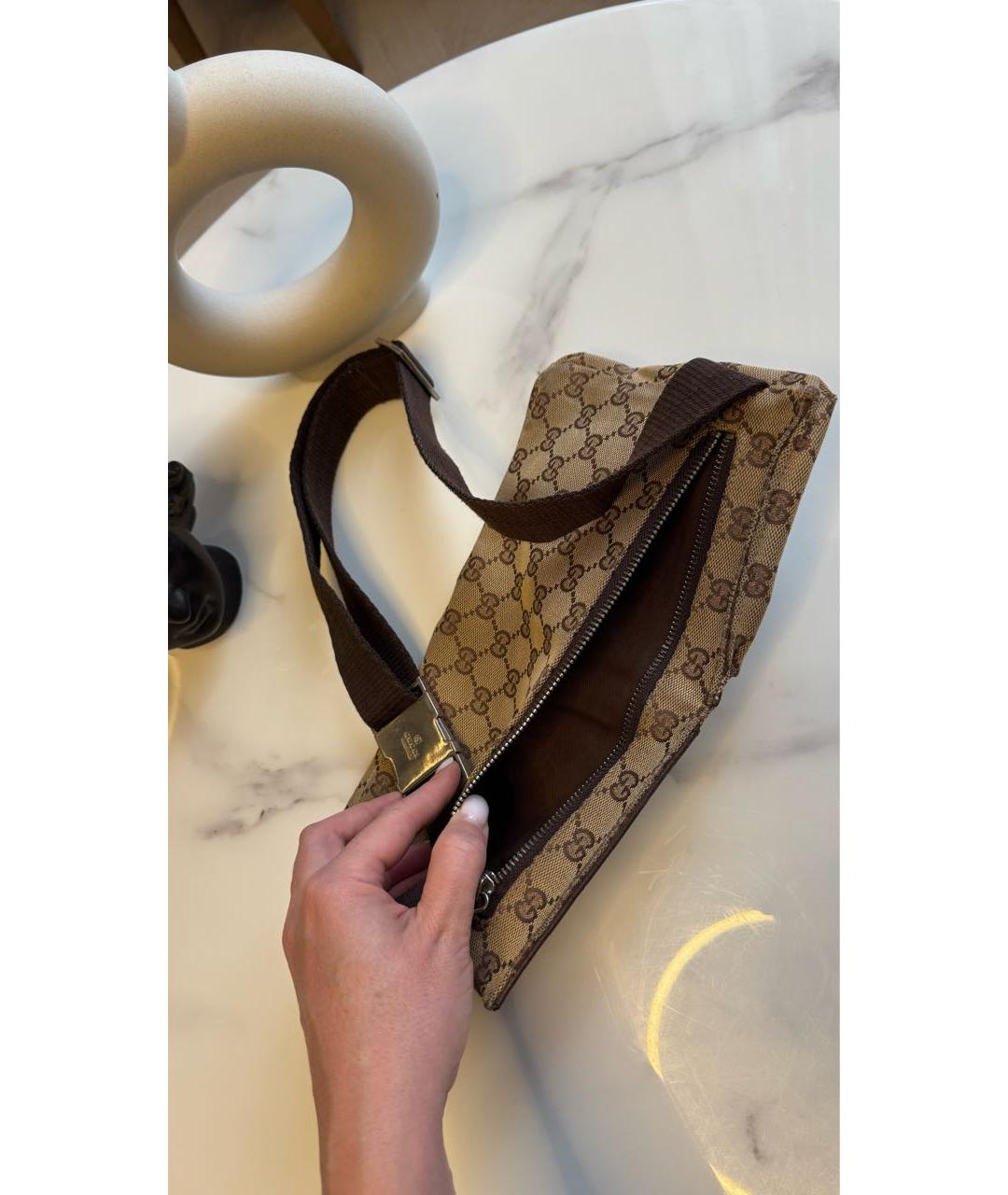 GUCCI Бежевая жаккардовая поясная сумка, фото 7
