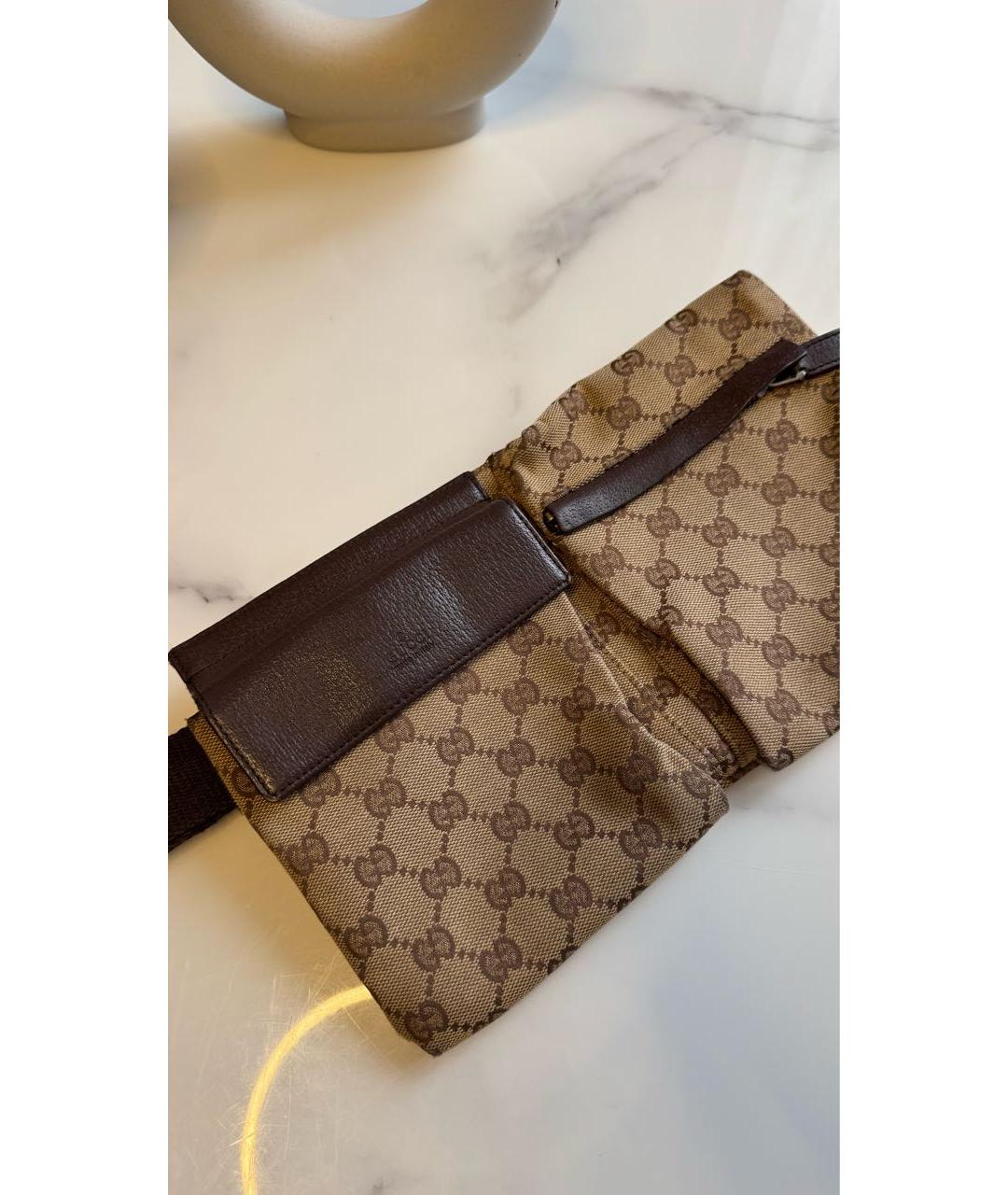GUCCI Бежевая жаккардовая поясная сумка, фото 2