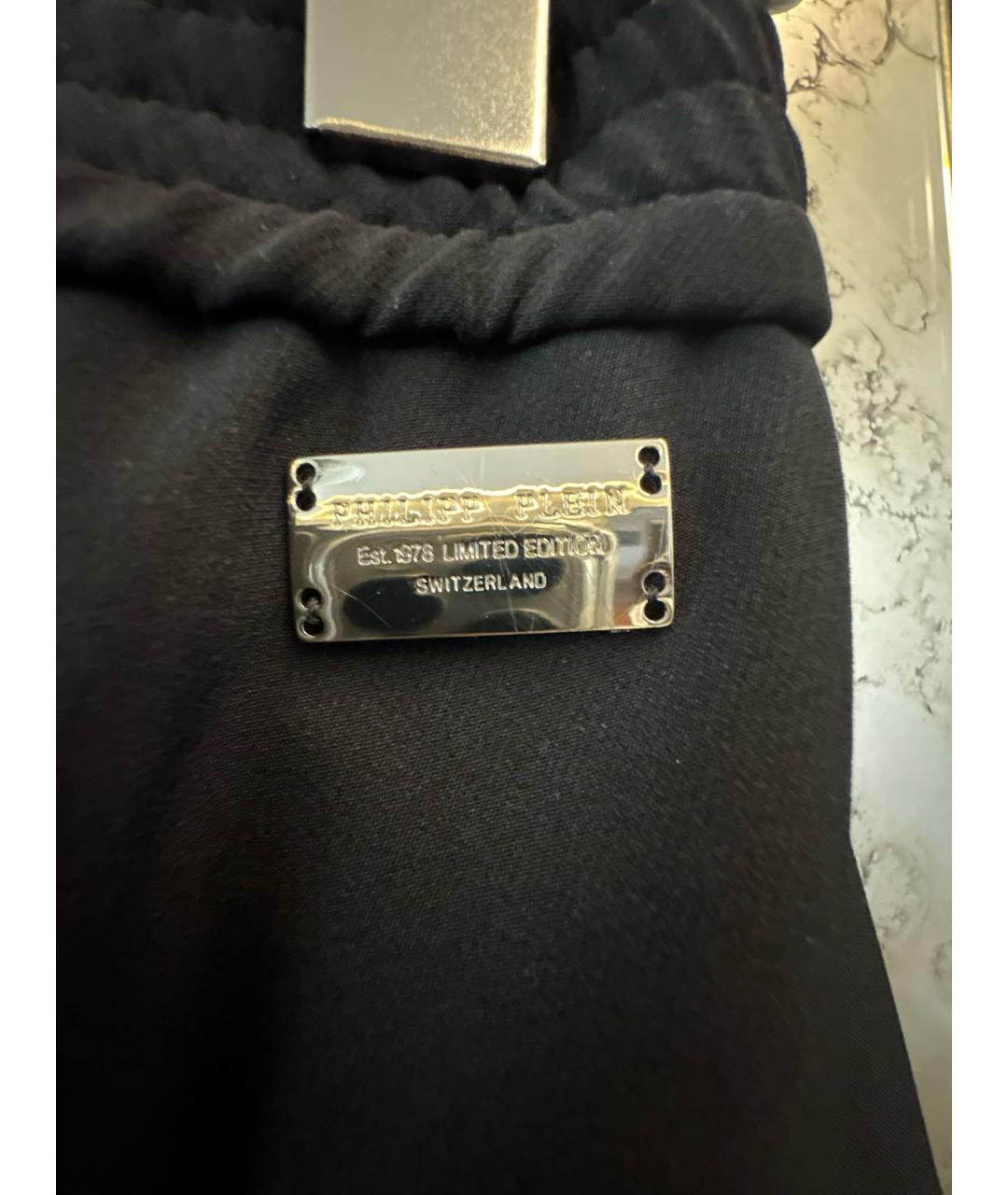 PHILIPP PLEIN Черные полиэстеровые прямые брюки, фото 4