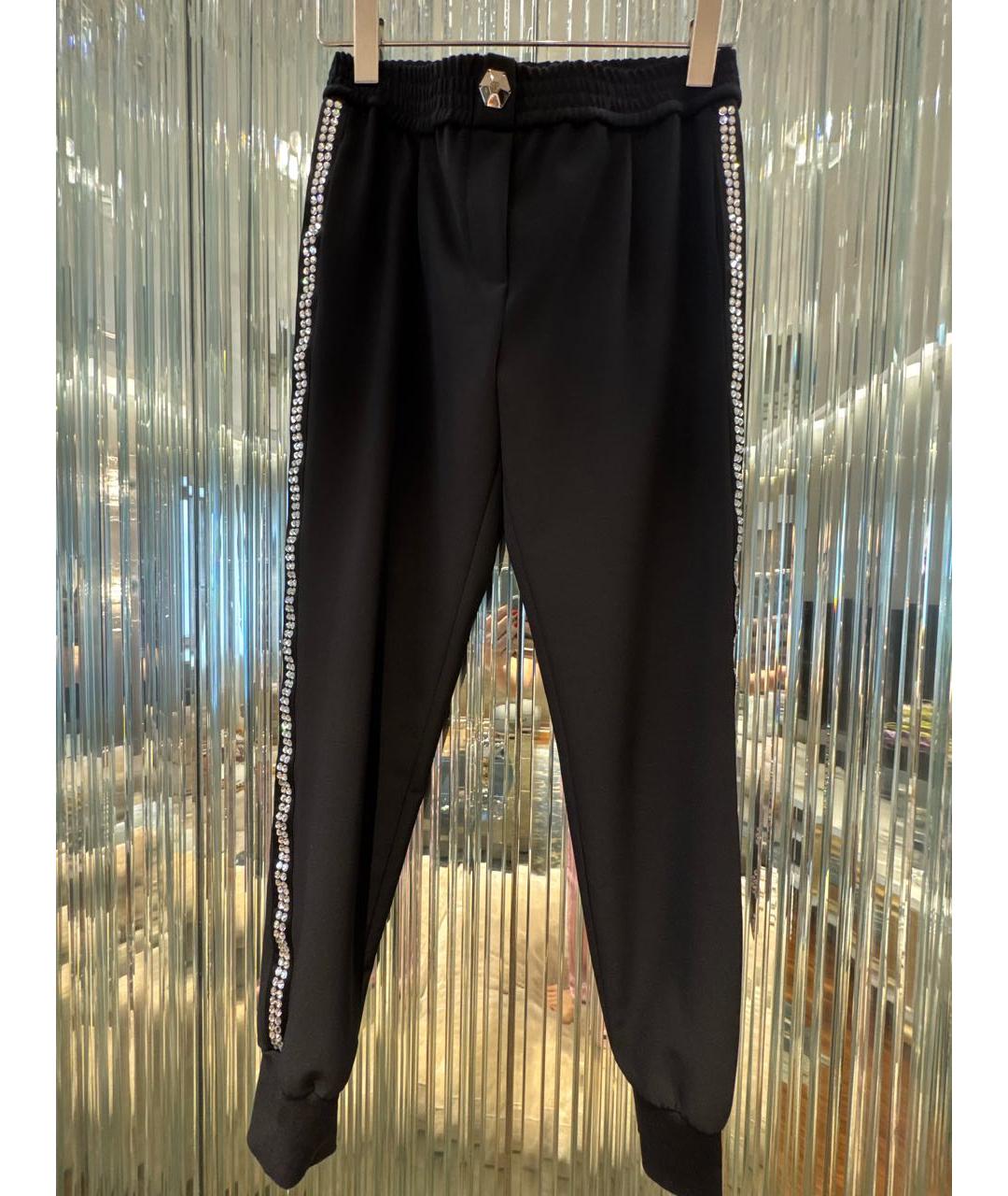 PHILIPP PLEIN Черные полиэстеровые прямые брюки, фото 8