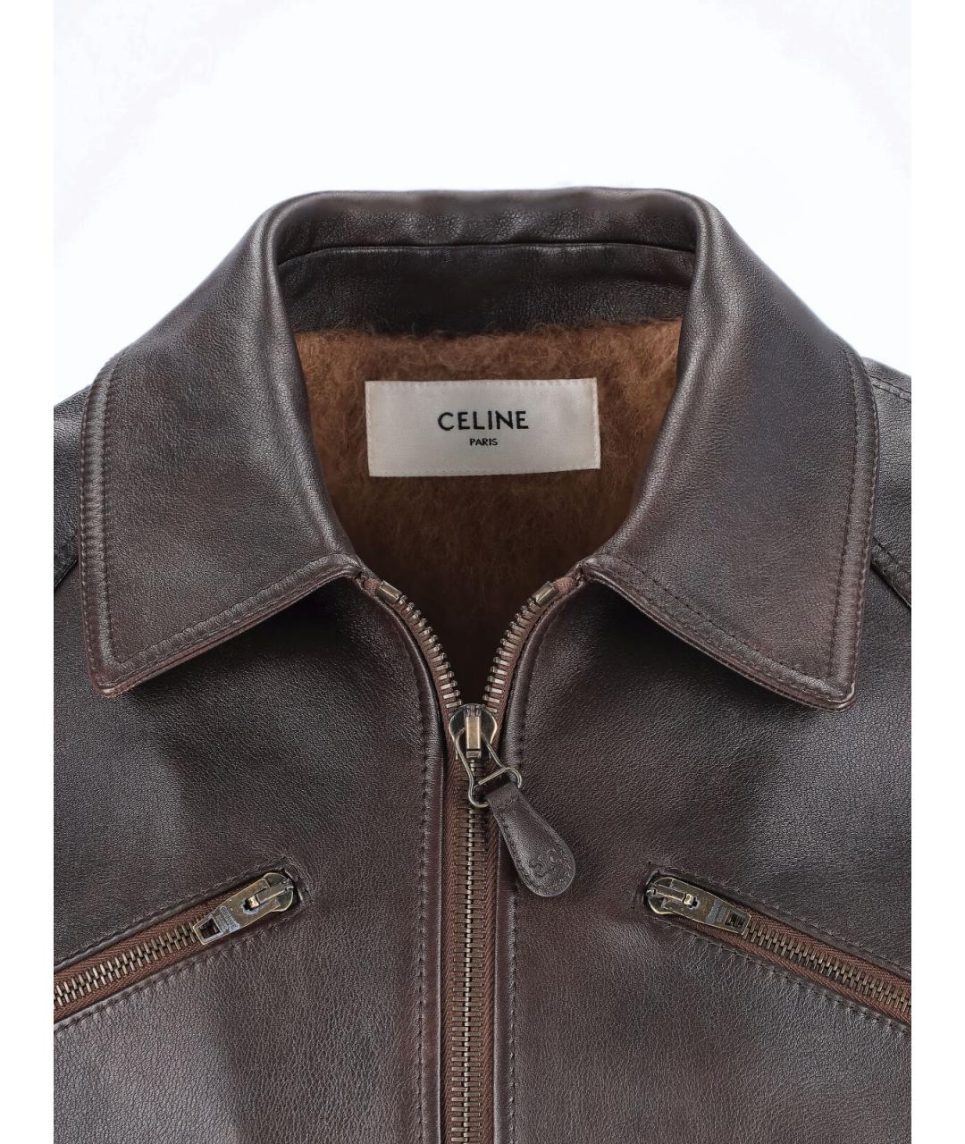 CELINE Коричневая кожаная куртка, фото 3