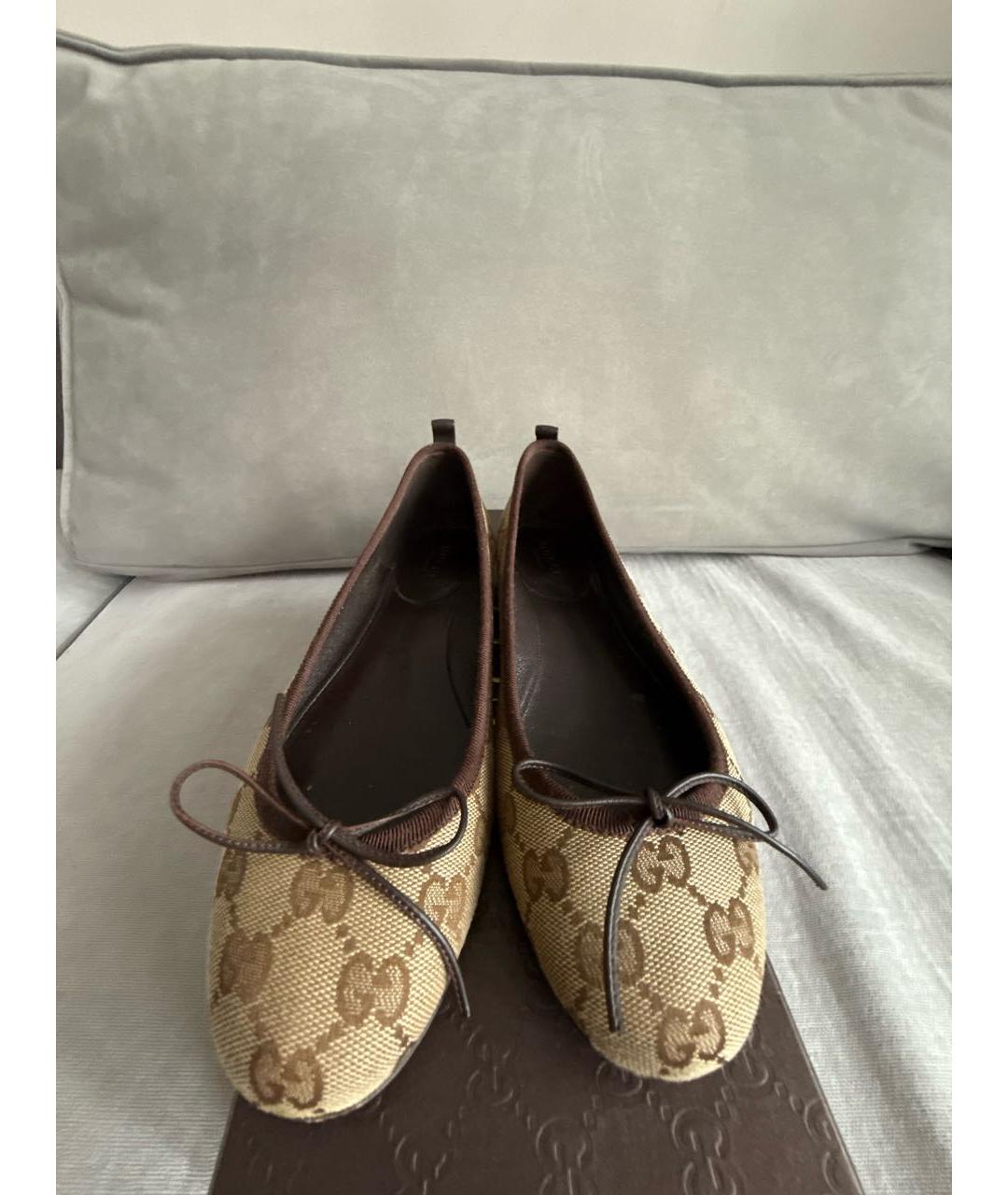 GUCCI Коричневые текстильные балетки, фото 2