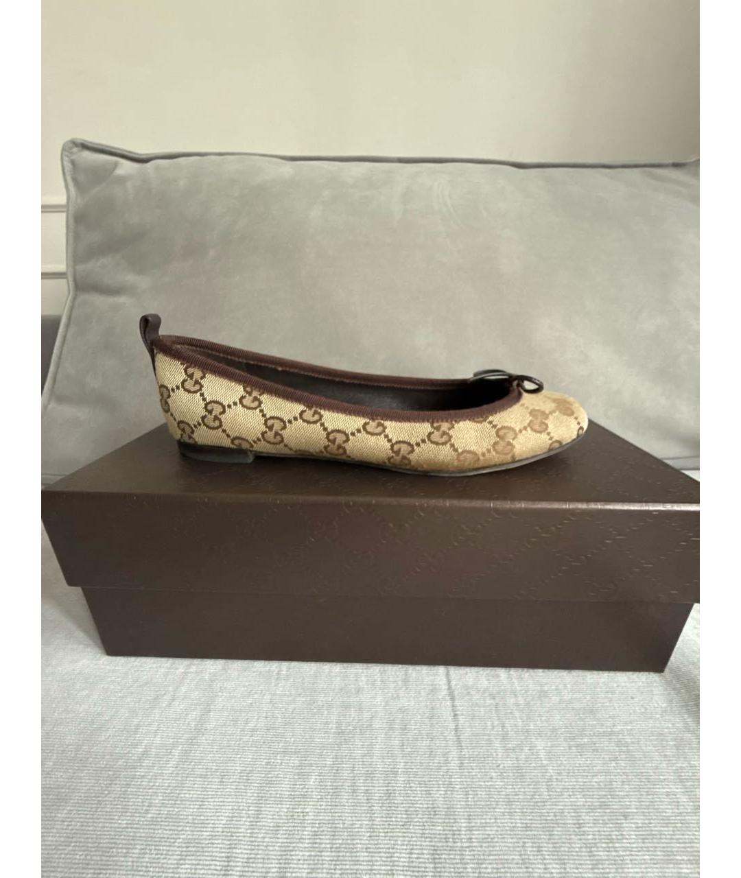 GUCCI Коричневые текстильные балетки, фото 5