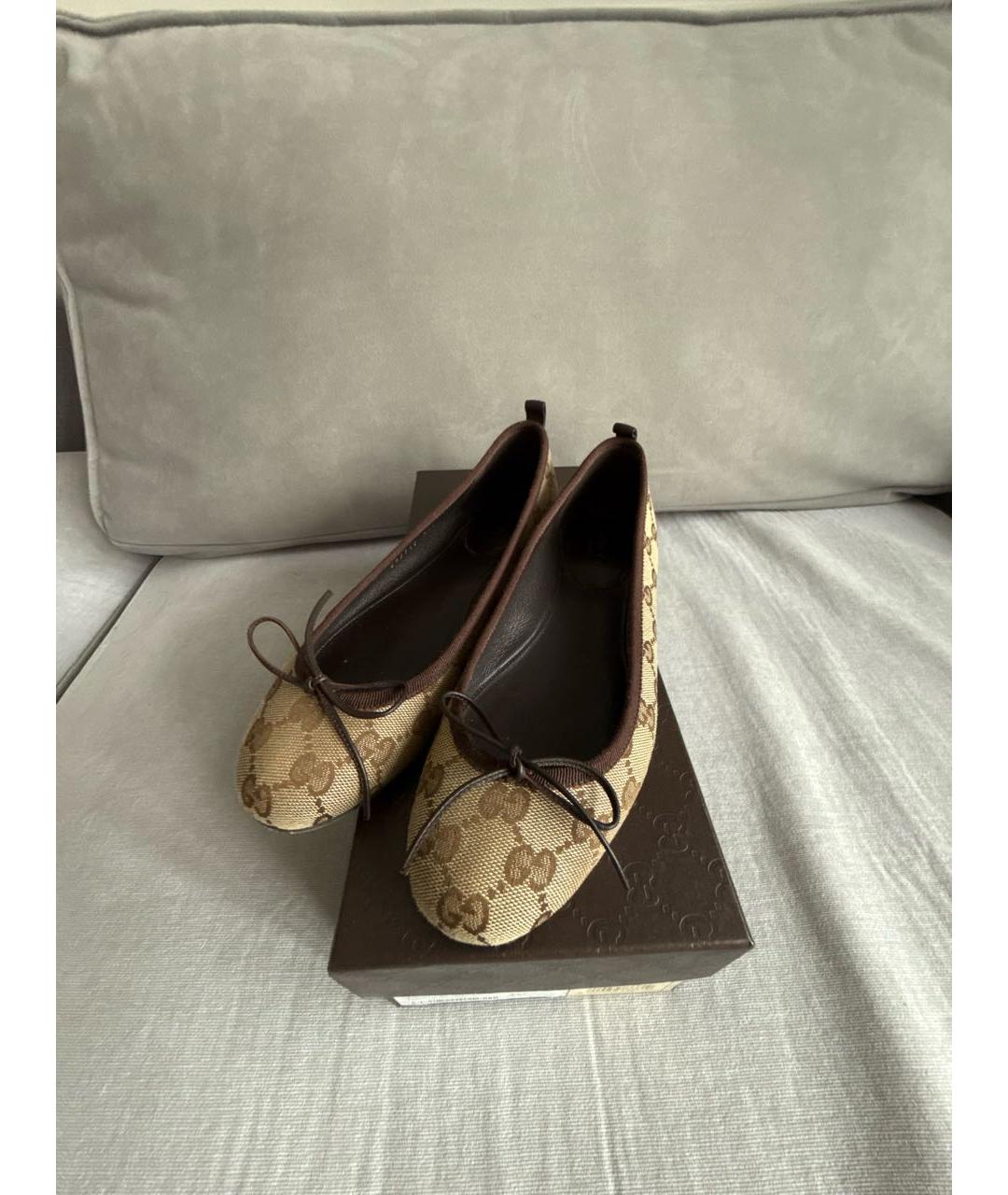 GUCCI Коричневые текстильные балетки, фото 4