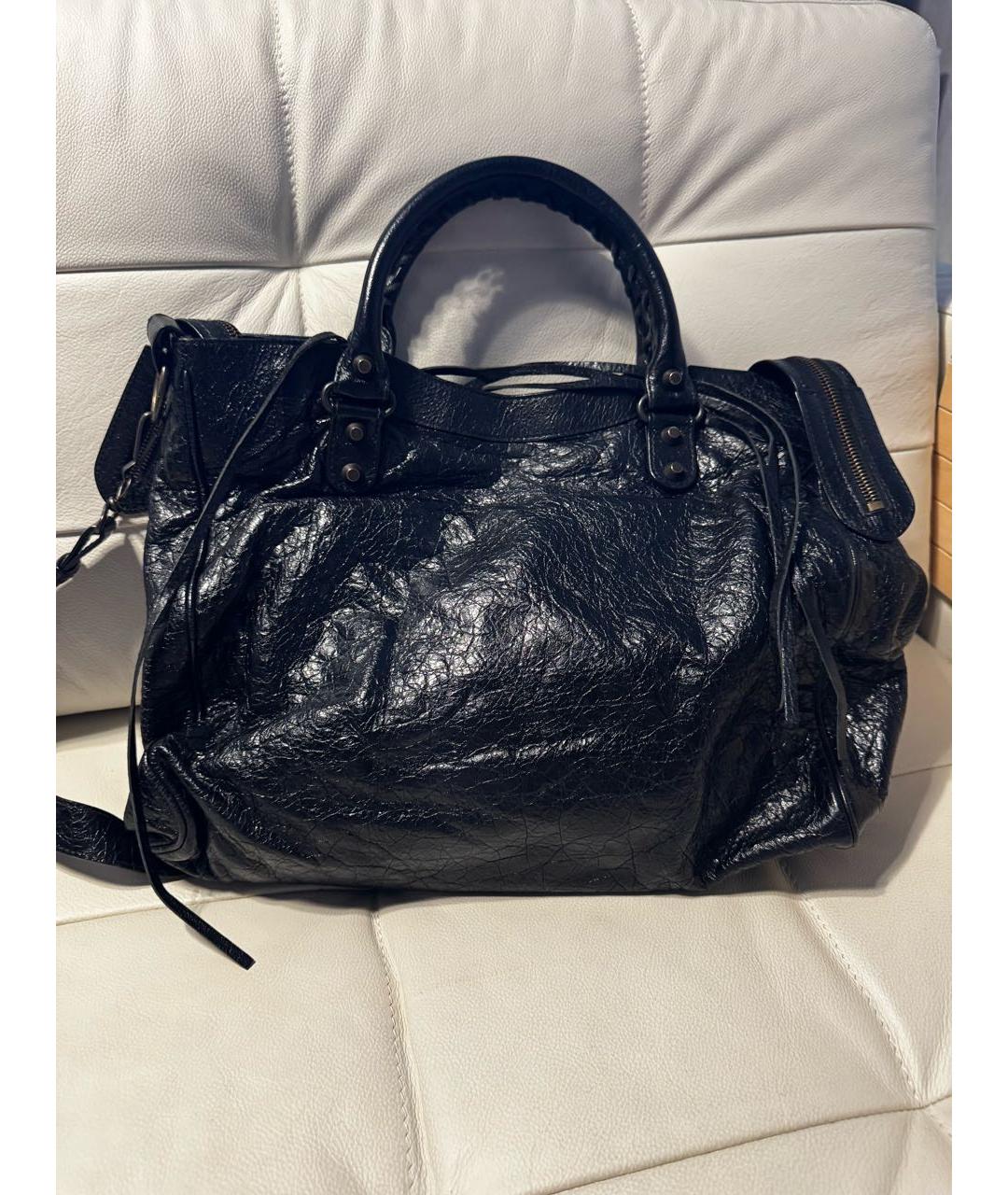 BALENCIAGA Черная кожаная сумка тоут, фото 2