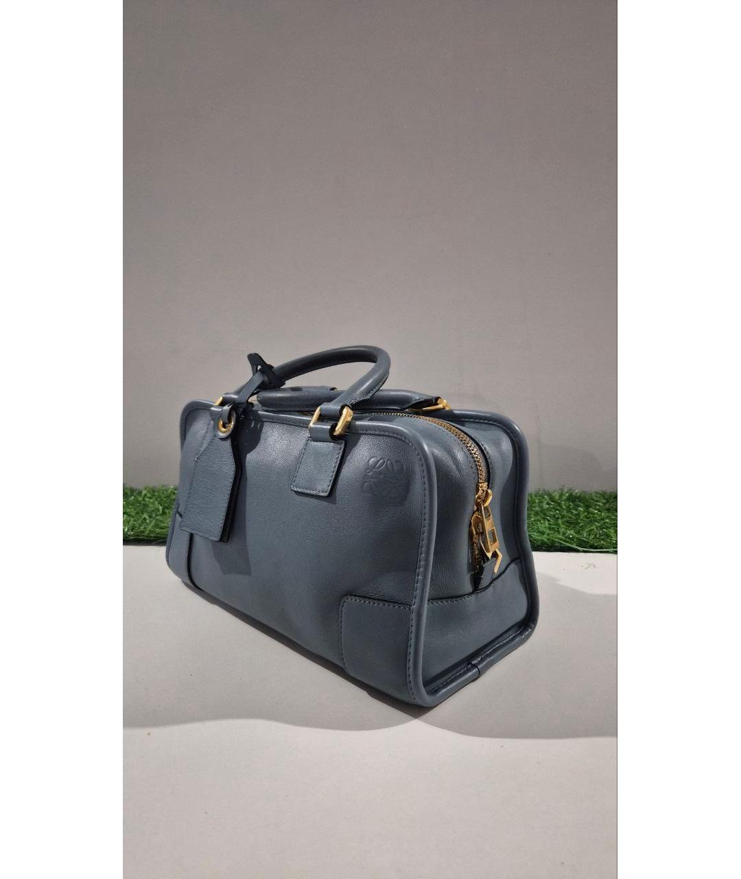 LOEWE Голубая кожаная сумка с короткими ручками, фото 3