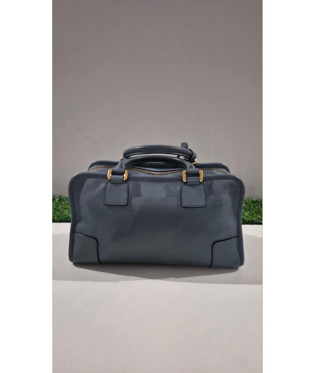 LOEWE Голубая кожаная сумка с короткими ручками, фото 4