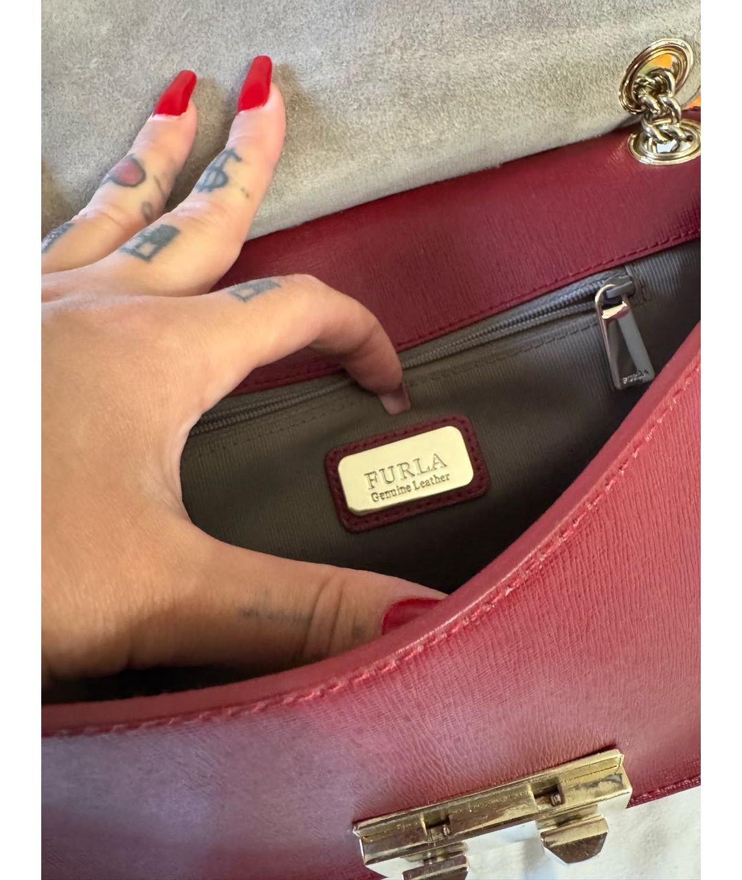 FURLA Бордовая кожаная сумка через плечо, фото 4
