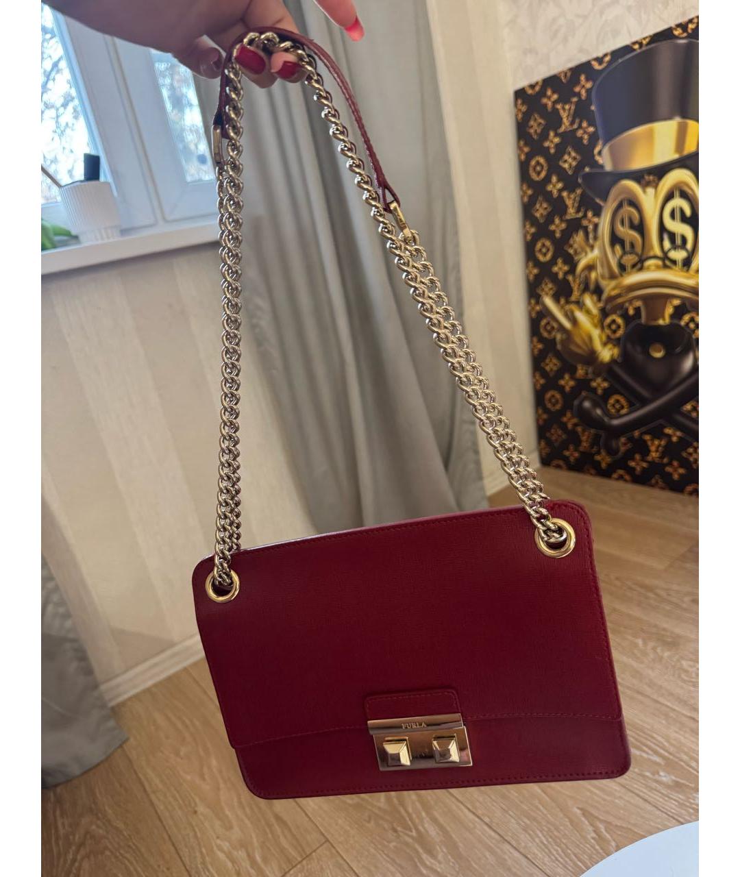 FURLA Бордовая кожаная сумка через плечо, фото 6