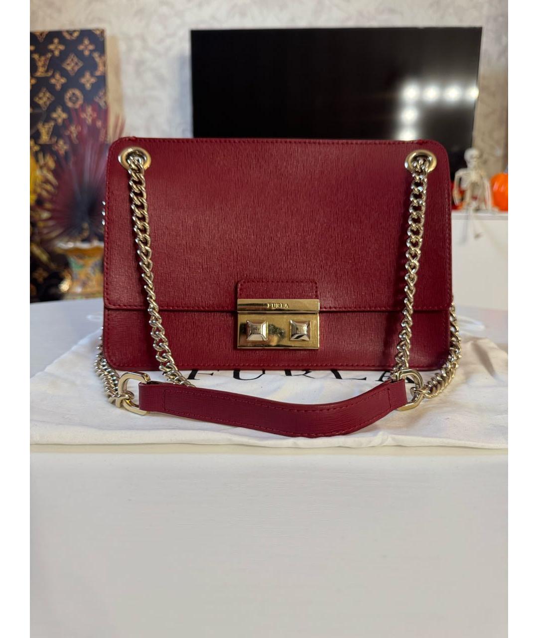 FURLA Бордовая кожаная сумка через плечо, фото 9