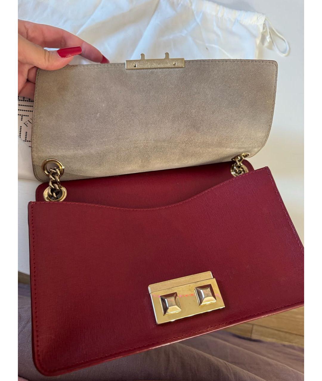 FURLA Бордовая кожаная сумка через плечо, фото 5