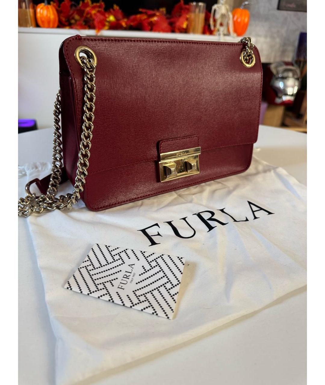 FURLA Бордовая кожаная сумка через плечо, фото 2