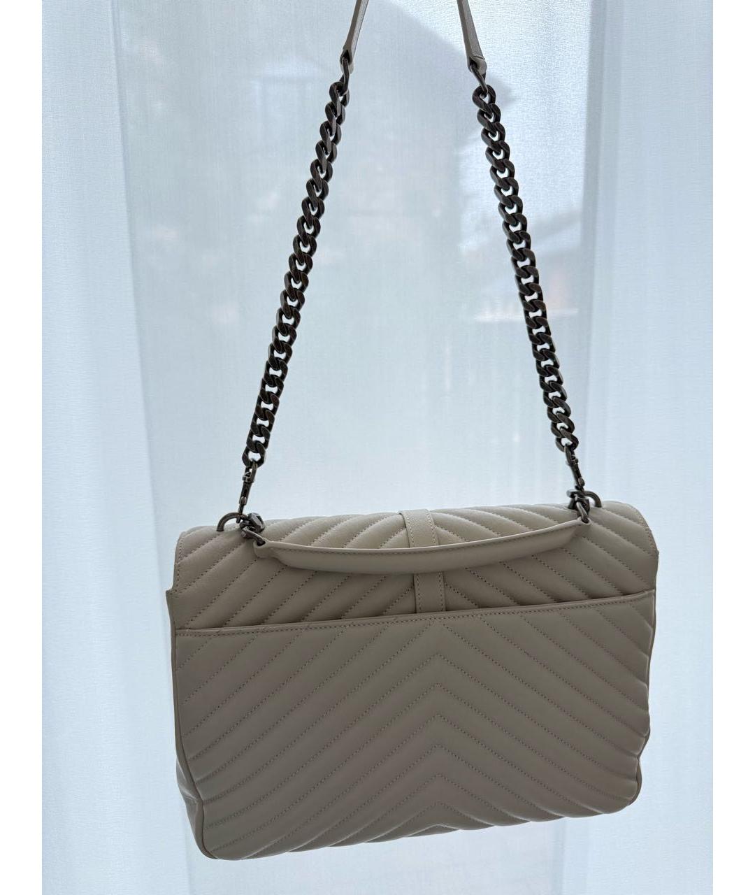 SAINT LAURENT Серая кожаная сумка с короткими ручками, фото 6