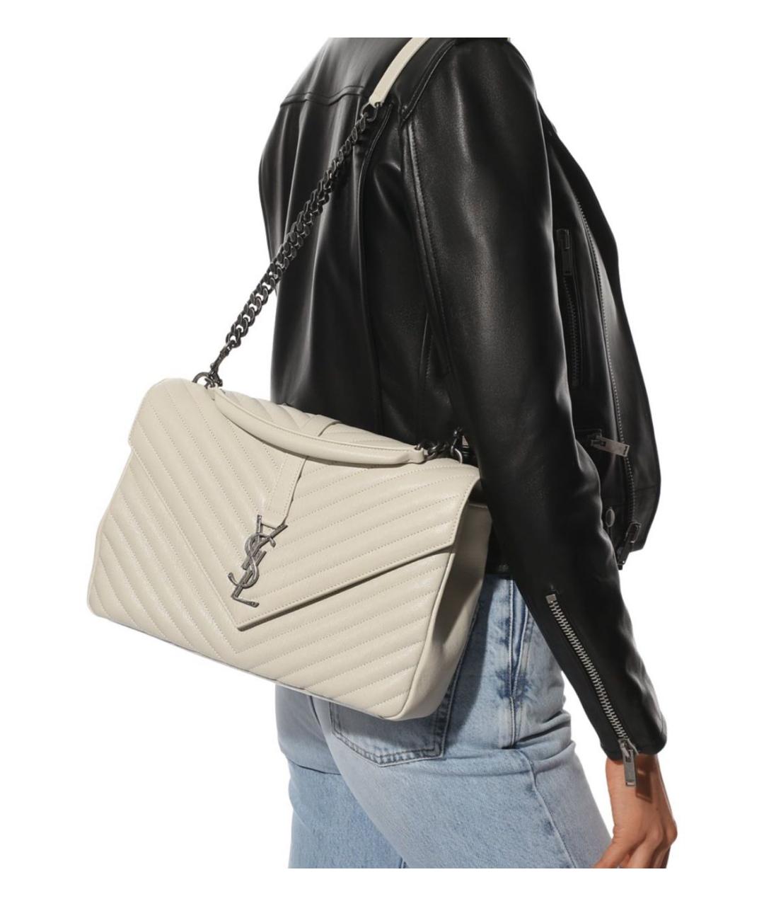 SAINT LAURENT Серая кожаная сумка с короткими ручками, фото 5