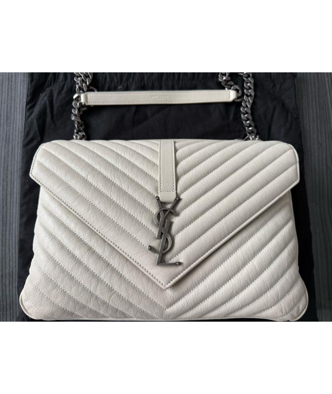 SAINT LAURENT Серая кожаная сумка с короткими ручками, фото 7