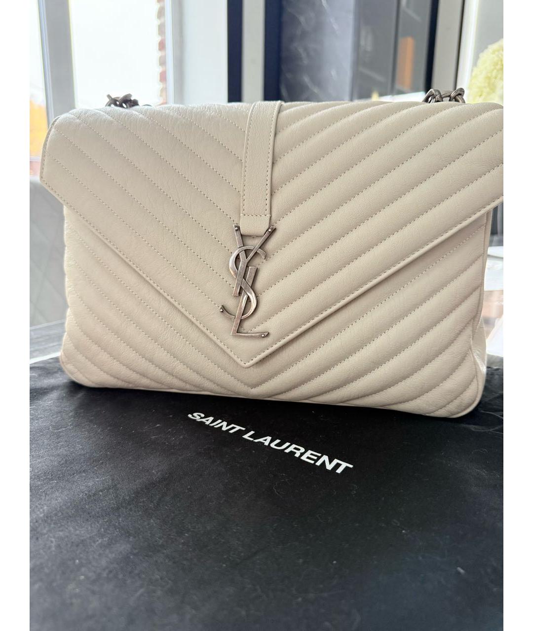 SAINT LAURENT Серая кожаная сумка с короткими ручками, фото 2