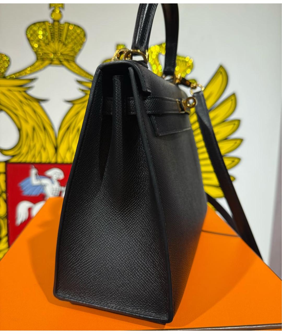 HERMES Черная кожаная сумка с короткими ручками, фото 2