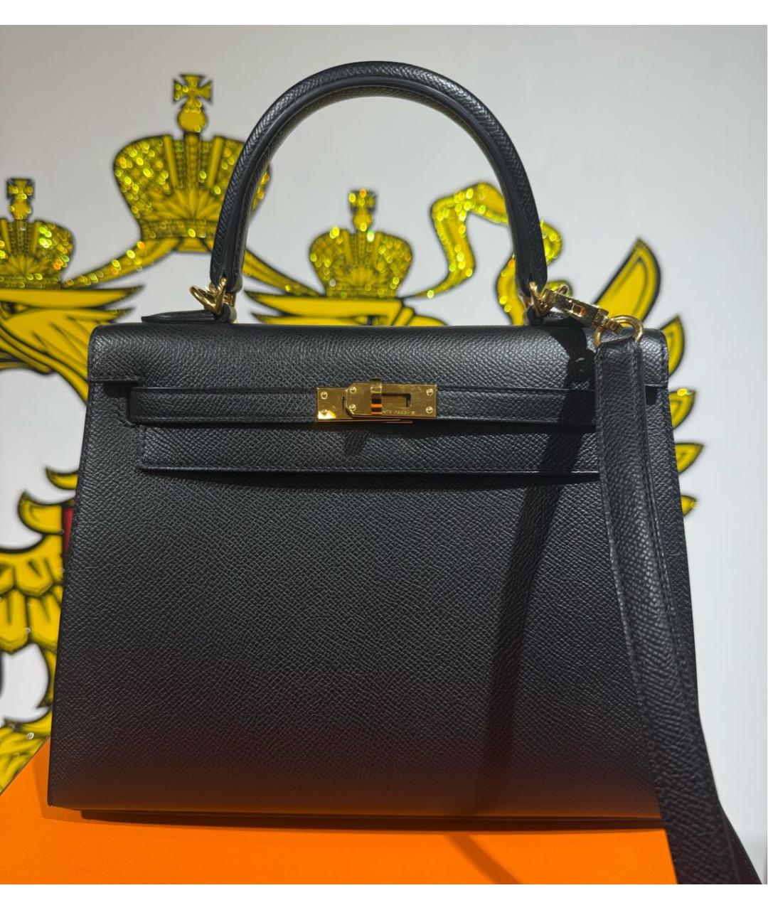 HERMES Черная кожаная сумка с короткими ручками, фото 7