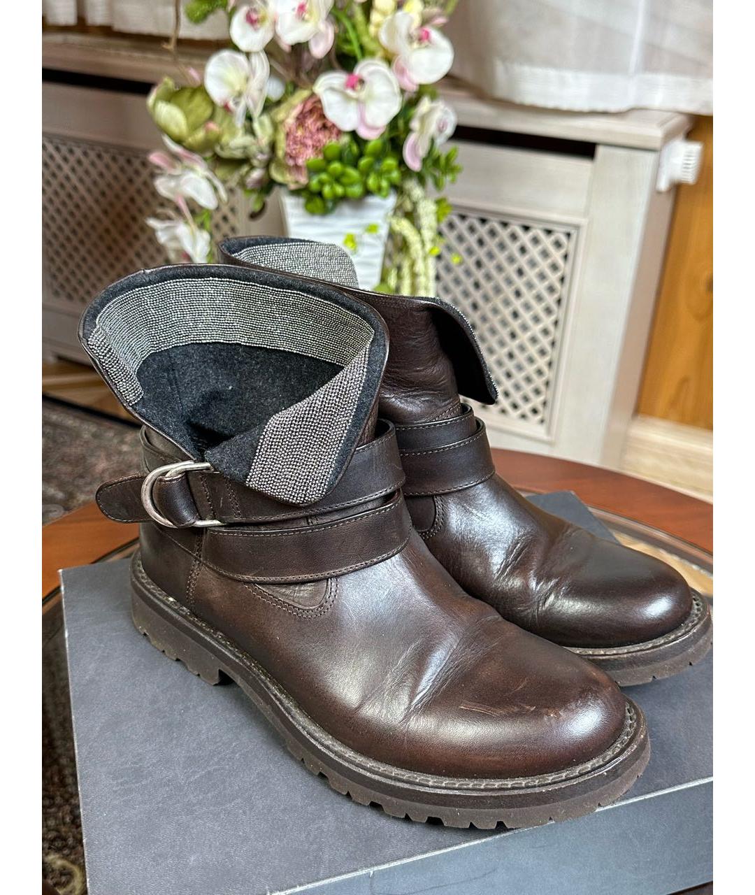 BRUNELLO CUCINELLI Коричневые кожаные ботинки, фото 2
