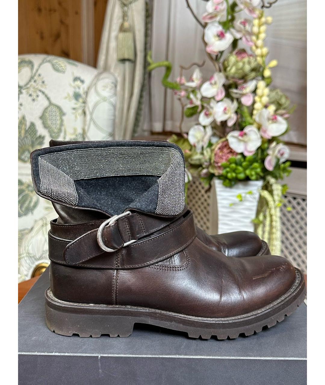 BRUNELLO CUCINELLI Коричневые кожаные ботинки, фото 9