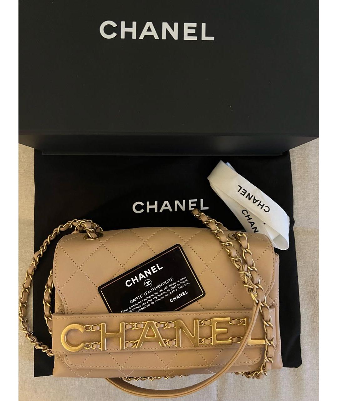 CHANEL Бежевая кожаная сумка через плечо, фото 2
