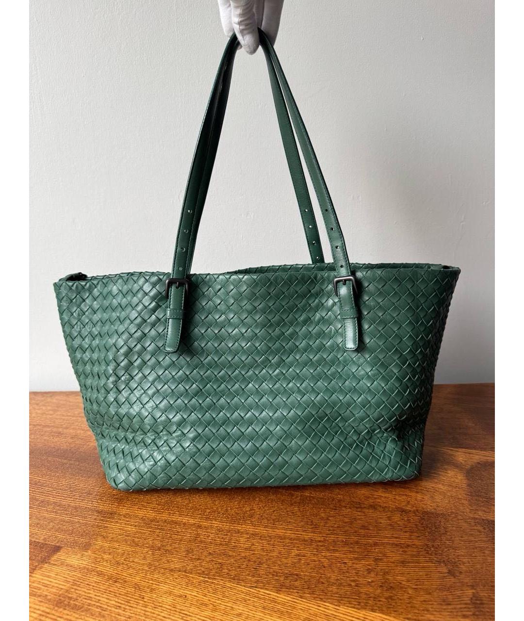 BOTTEGA VENETA Зеленая кожаная сумка тоут, фото 5