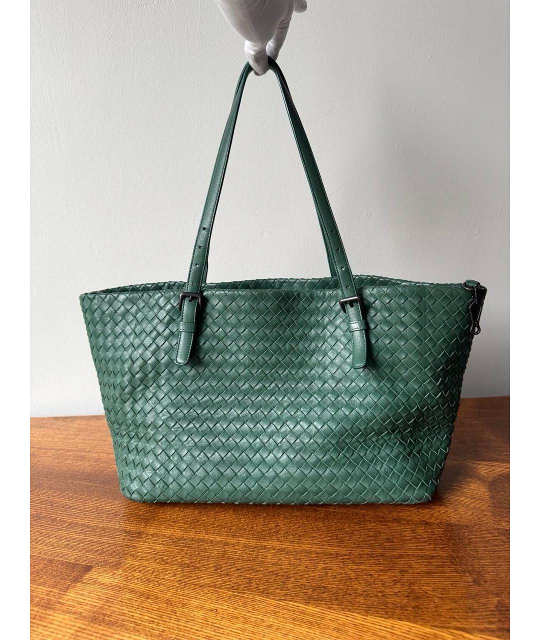 BOTTEGA VENETA Зеленая кожаная сумка тоут, фото 4