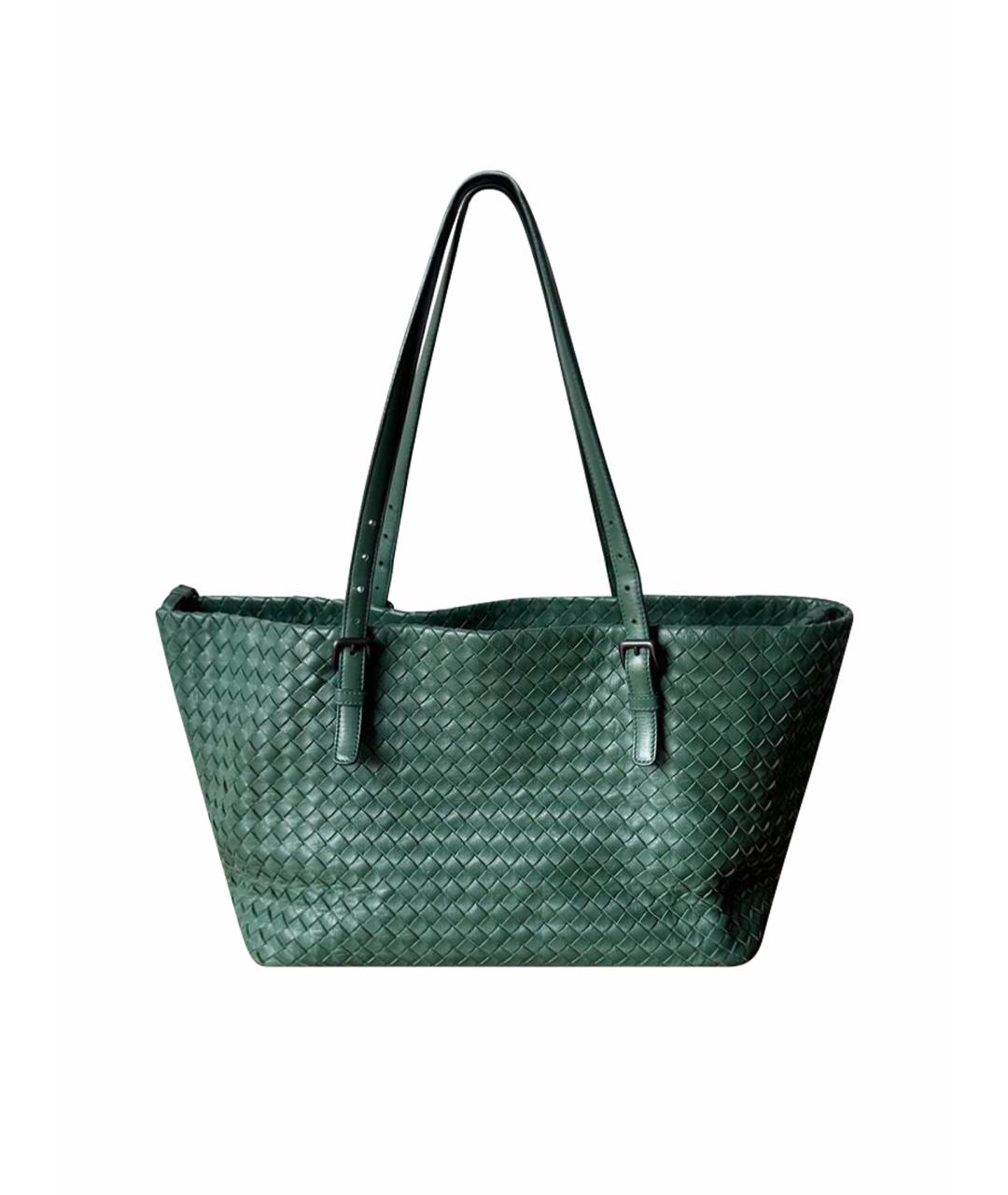 BOTTEGA VENETA Зеленая кожаная сумка тоут, фото 1