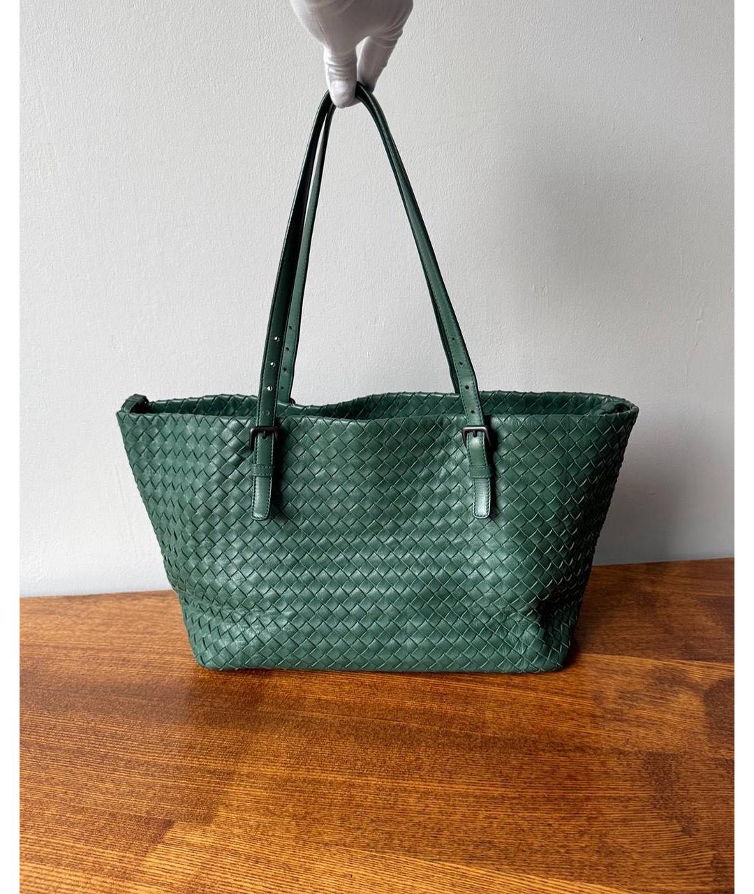 BOTTEGA VENETA Зеленая кожаная сумка тоут, фото 9