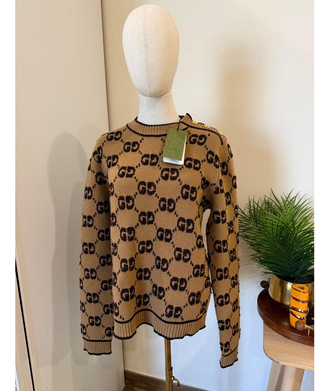 GUCCI Коричневый шерстяной джемпер / свитер, фото 5