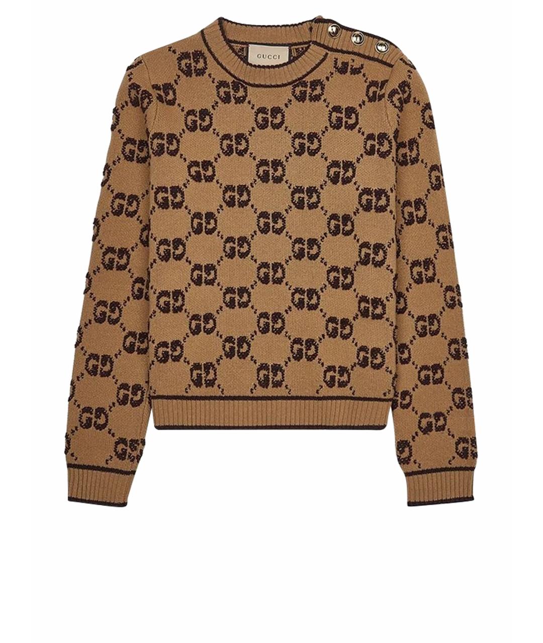 GUCCI Коричневый шерстяной джемпер / свитер, фото 1