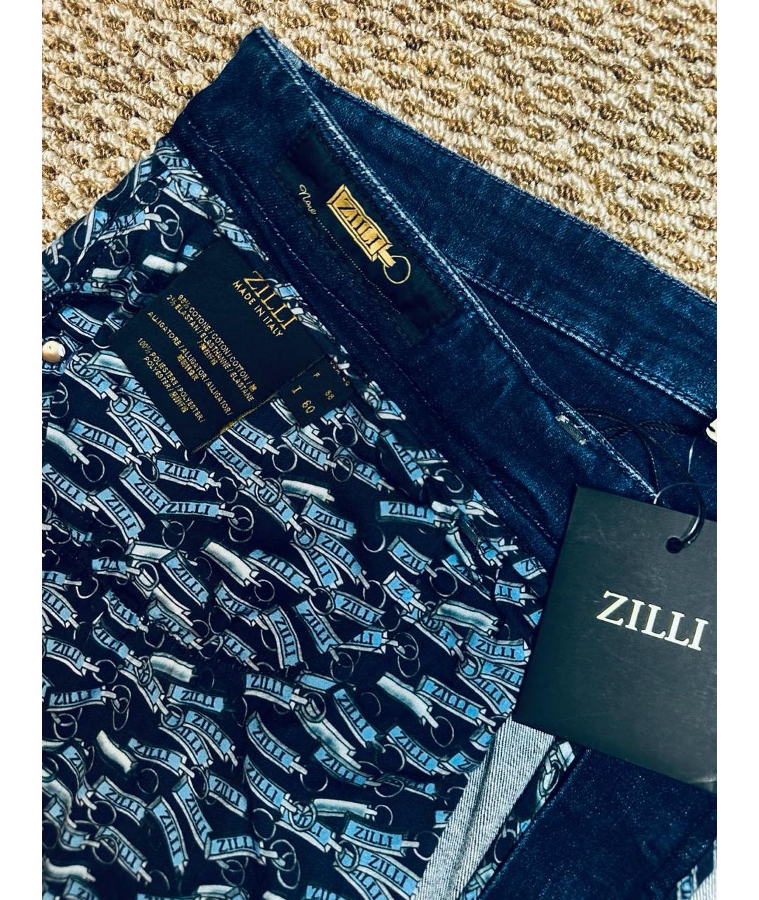 ZILLI Темно-синие хлопко-эластановые прямые джинсы, фото 8