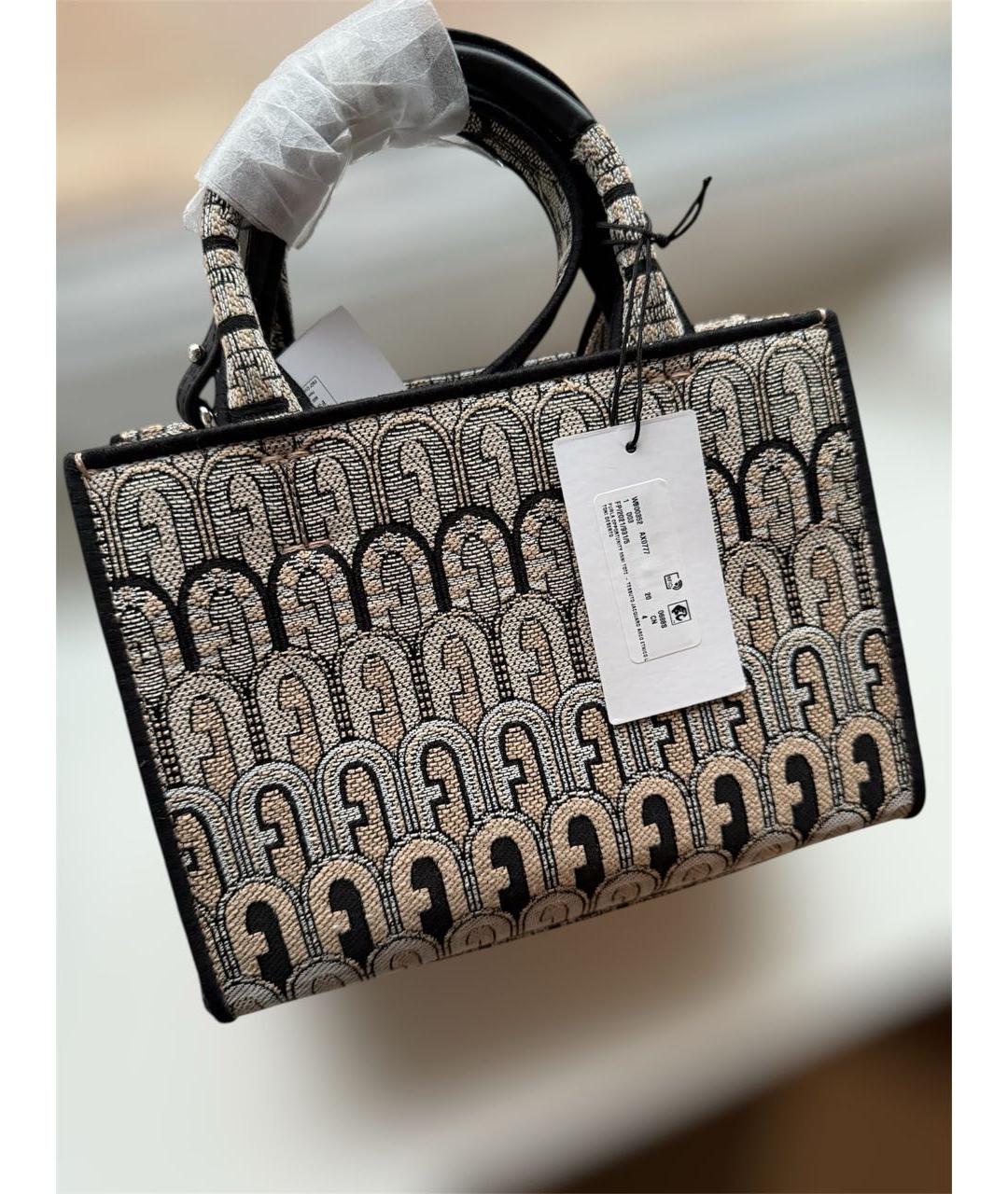 FURLA Бежевая жаккардовая сумка с короткими ручками, фото 2