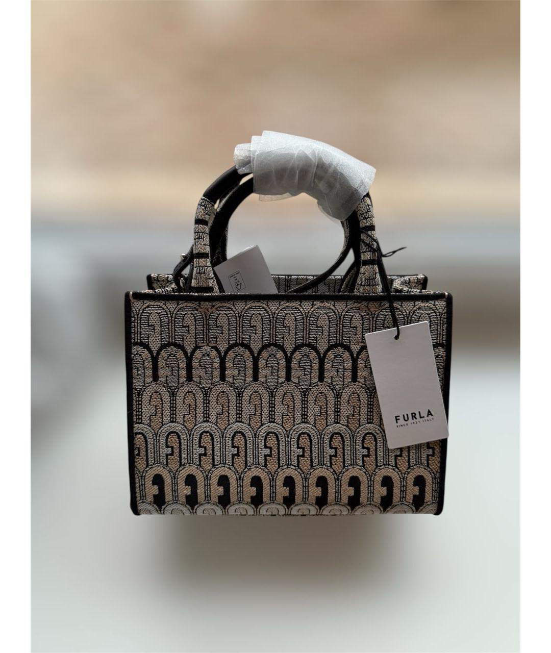 FURLA Бежевая жаккардовая сумка с короткими ручками, фото 4