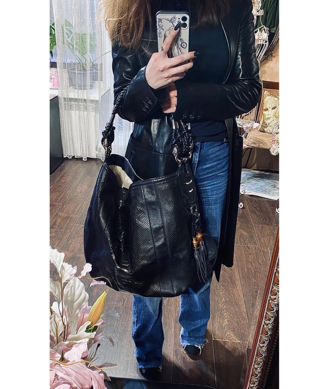GUCCI Черная сумка с короткими ручками из экзотической кожи, фото 2