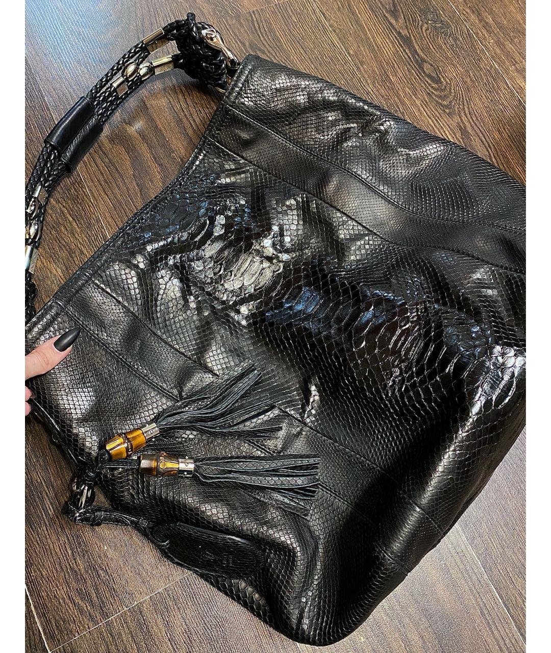 GUCCI Черная сумка с короткими ручками из экзотической кожи, фото 3