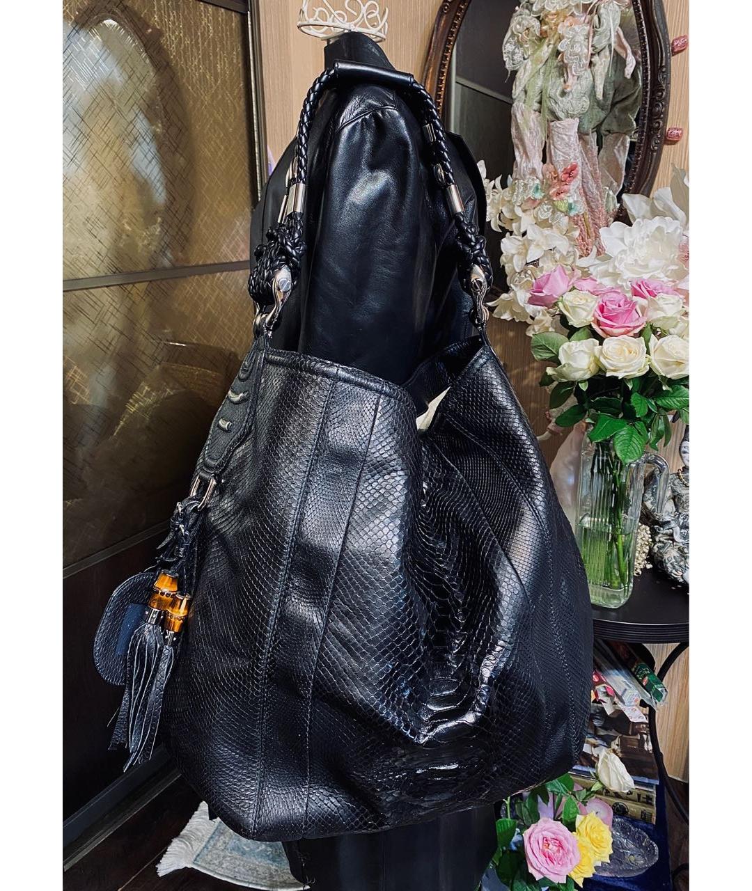 GUCCI Черная сумка с короткими ручками из экзотической кожи, фото 9