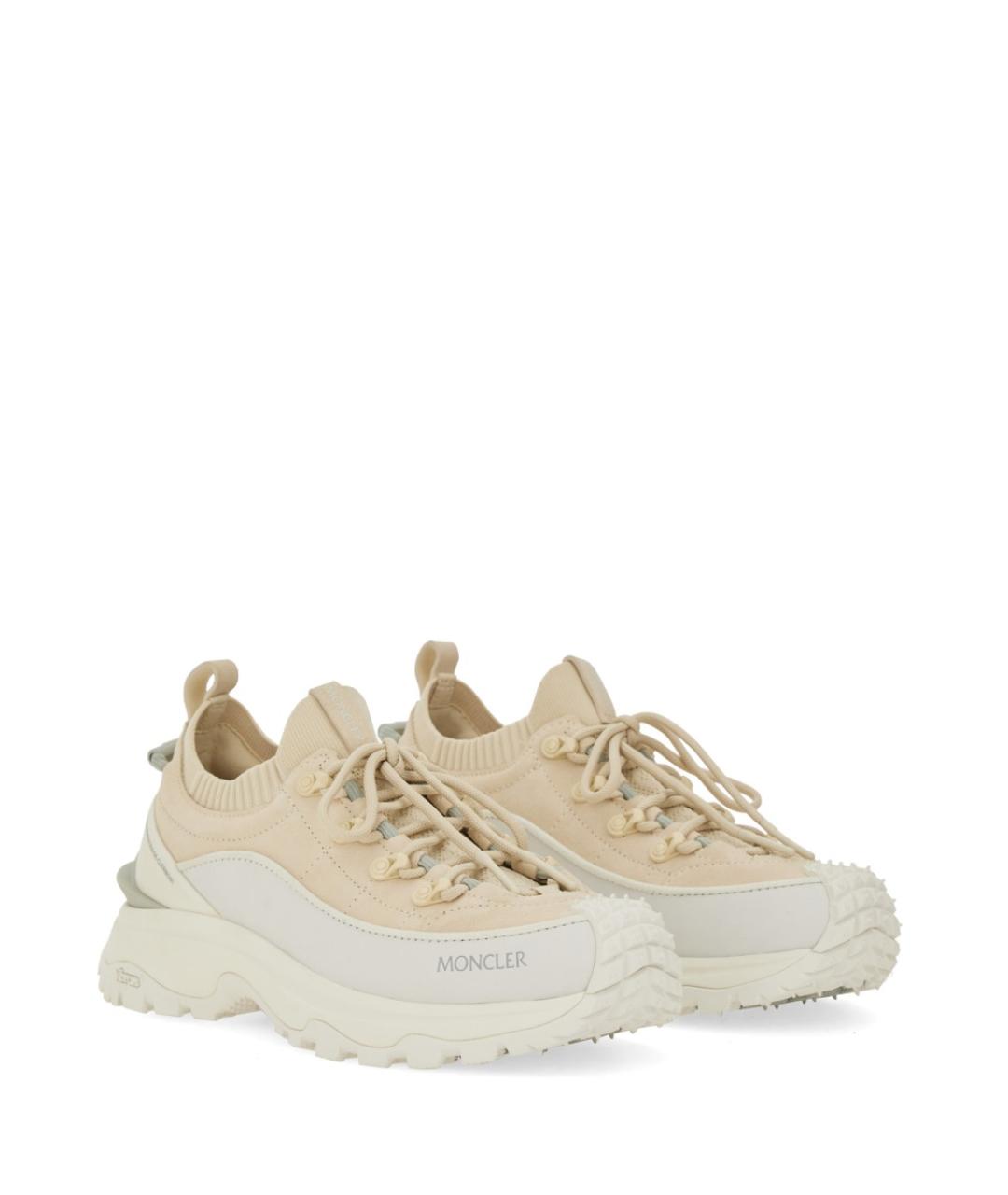 MONCLER Бежевые кожаные кроссовки, фото 2