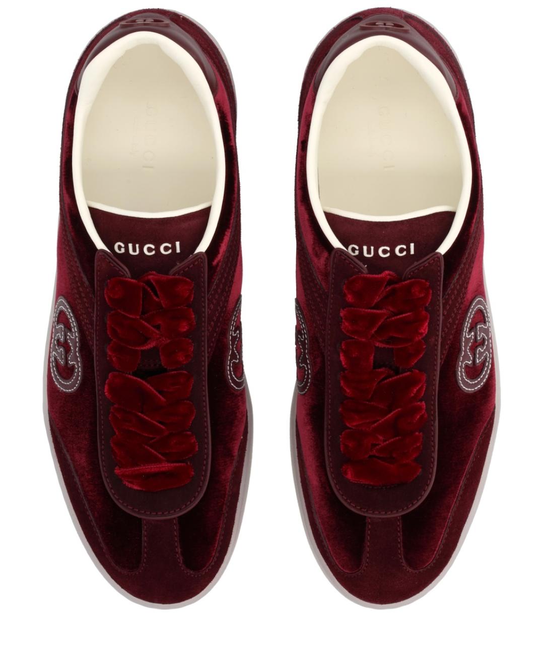 GUCCI Бордовые кожаные кеды, фото 5