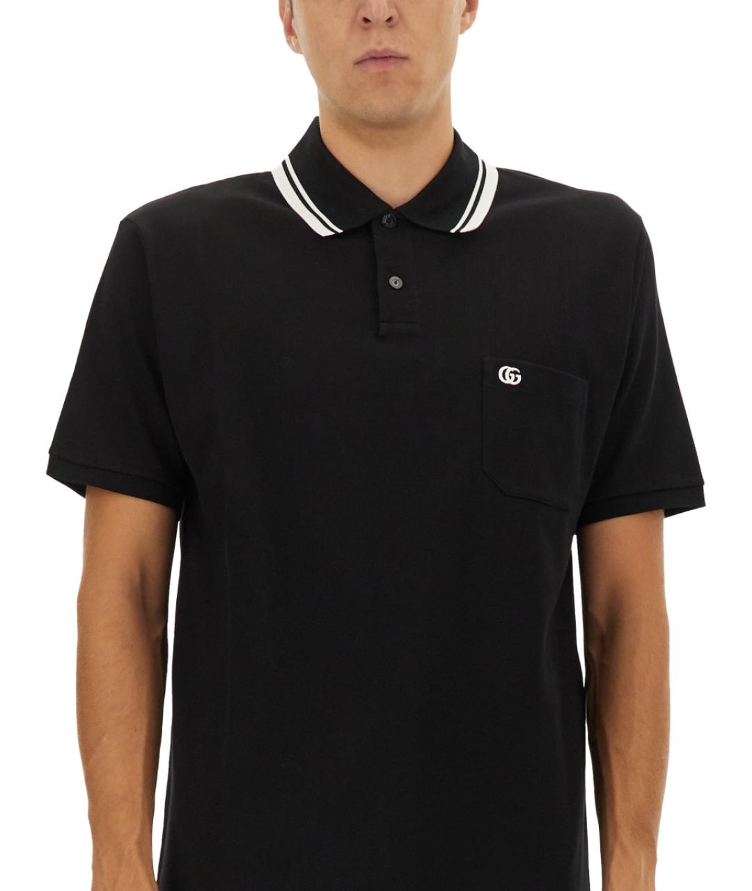 GUCCI Черное хлопковое поло с коротким рукавом, фото 4