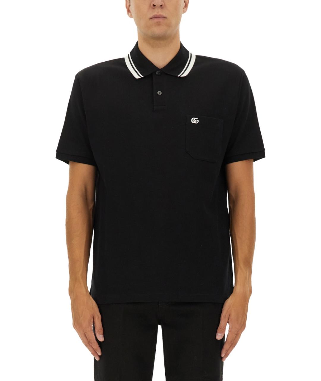 GUCCI Черное хлопковое поло с коротким рукавом, фото 5
