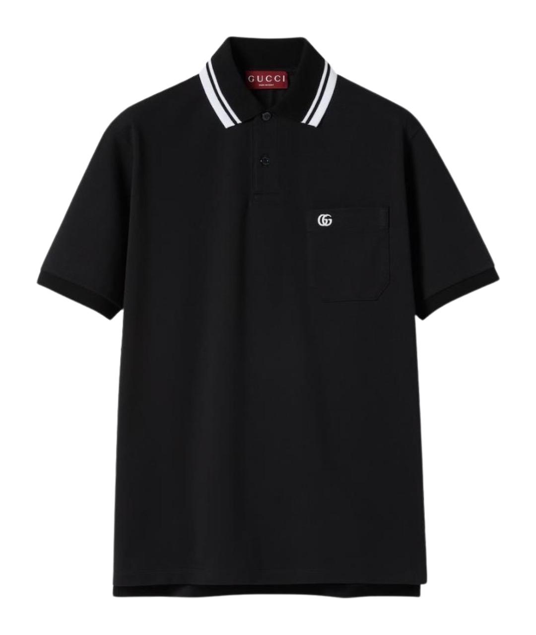 GUCCI Черное хлопковое поло с коротким рукавом, фото 1