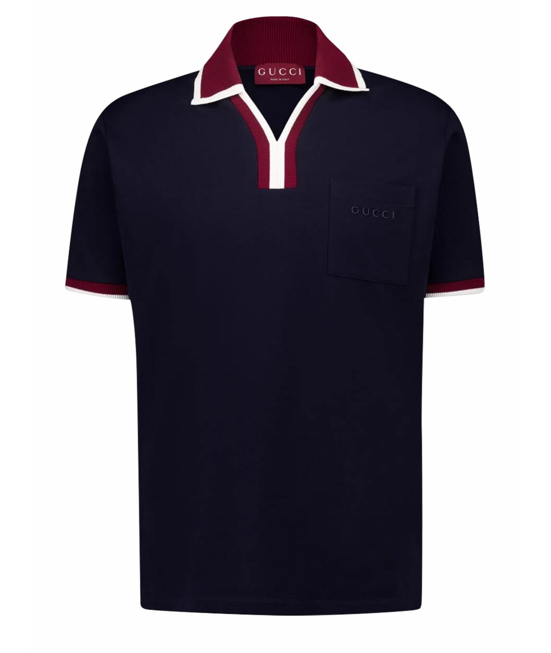 GUCCI Темно-синее хлопковое поло с коротким рукавом, фото 1